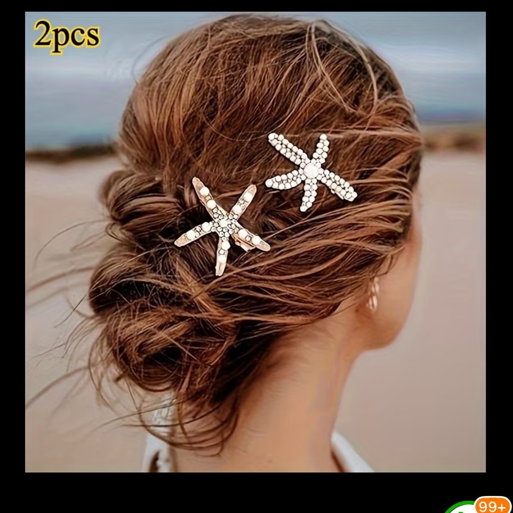 ⚪️🌟⚪️ STARFISH HAIR CLIPS (2) WITH PEARLS & RHINESTONES❗️⚪️🌟⚪️